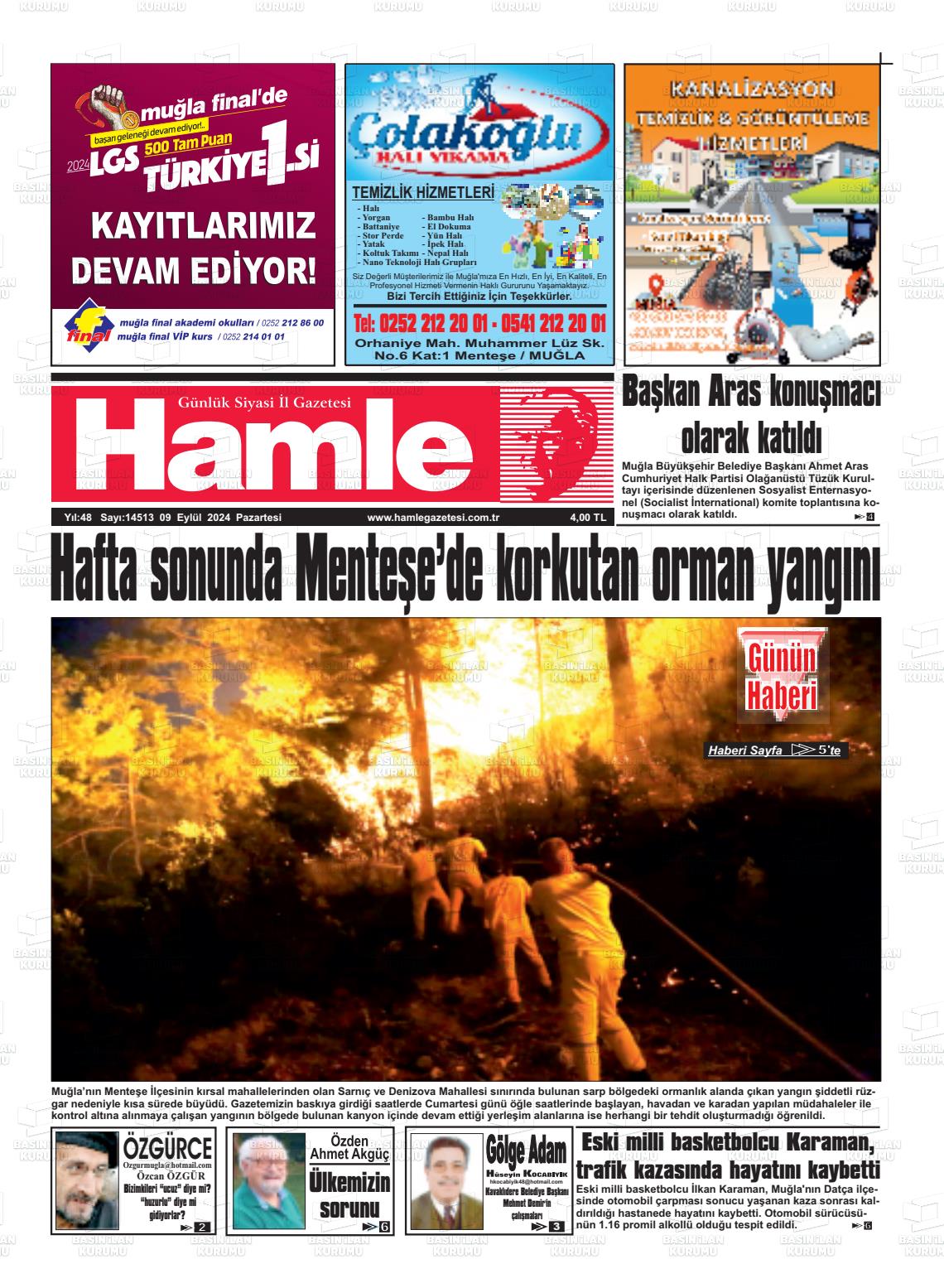 09 Eylül 2024 Hamle Gazete Manşeti