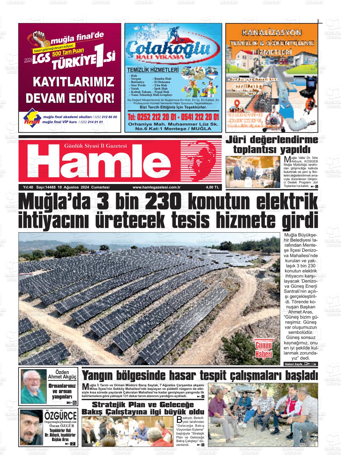 10 Ağustos 2024 Hamle Gazete Manşeti