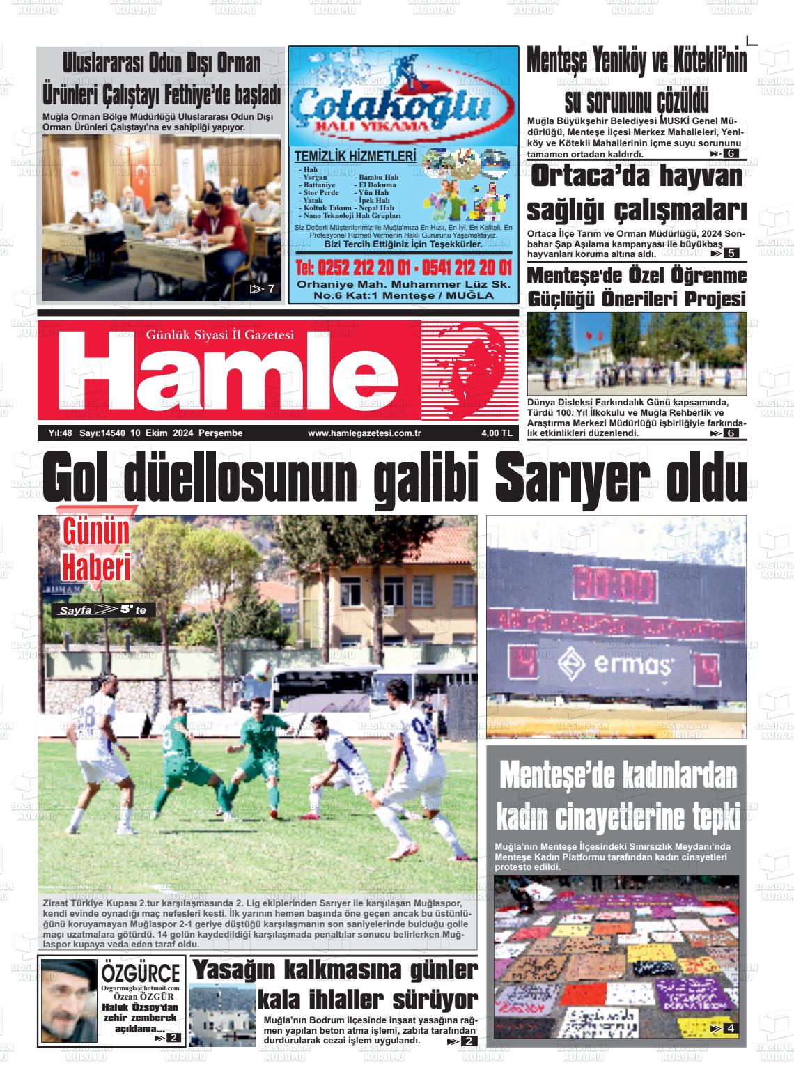 10 Ekim 2024 Hamle Gazete Manşeti