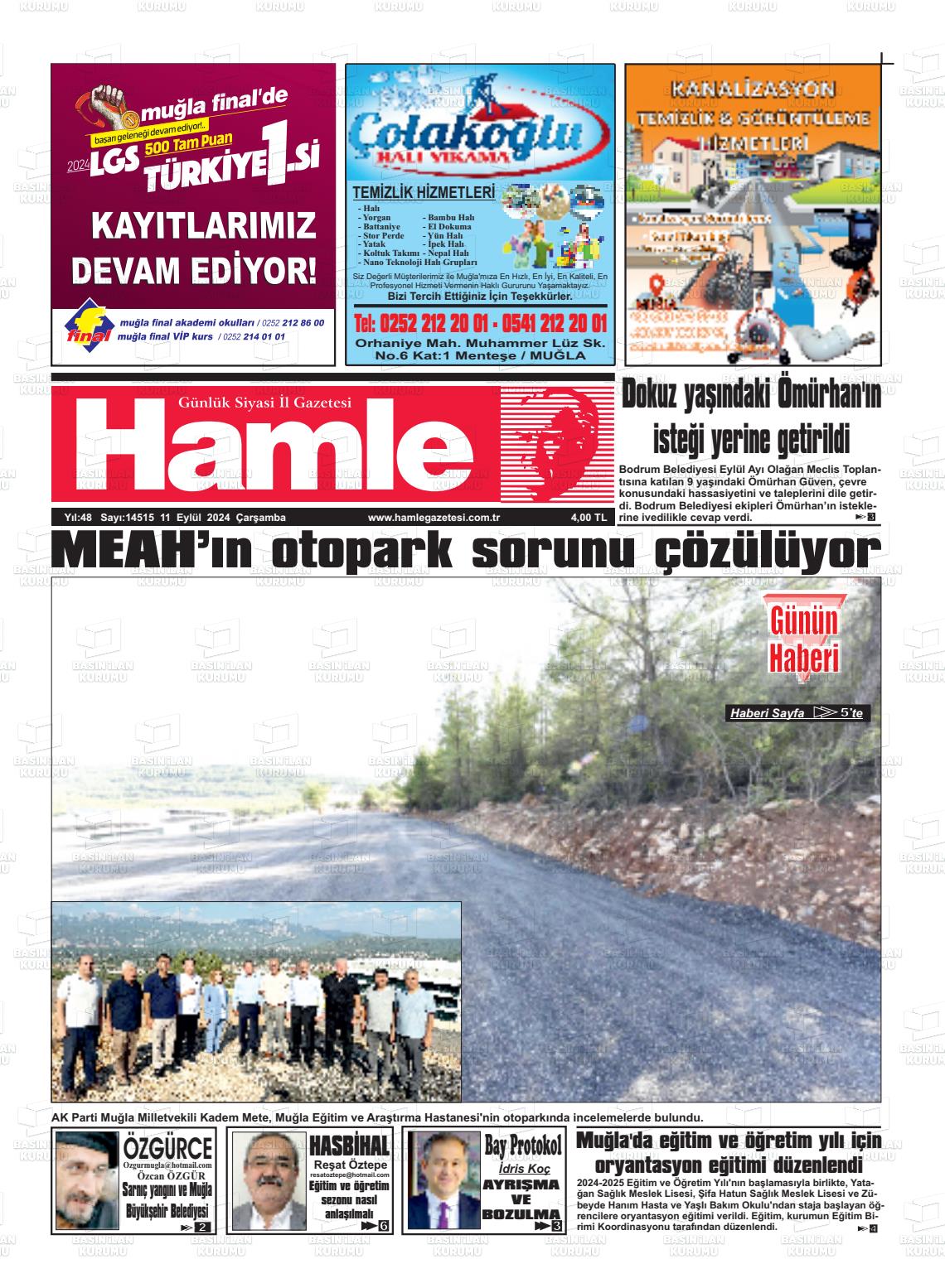 11 Eylül 2024 Hamle Gazete Manşeti