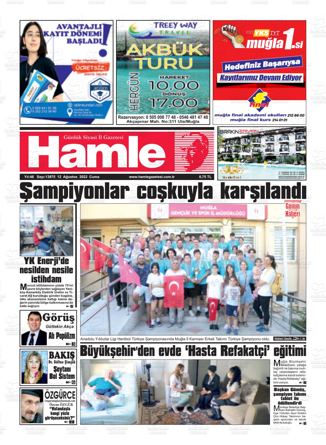 12 Ağustos 2022 Hamle Gazete Manşeti