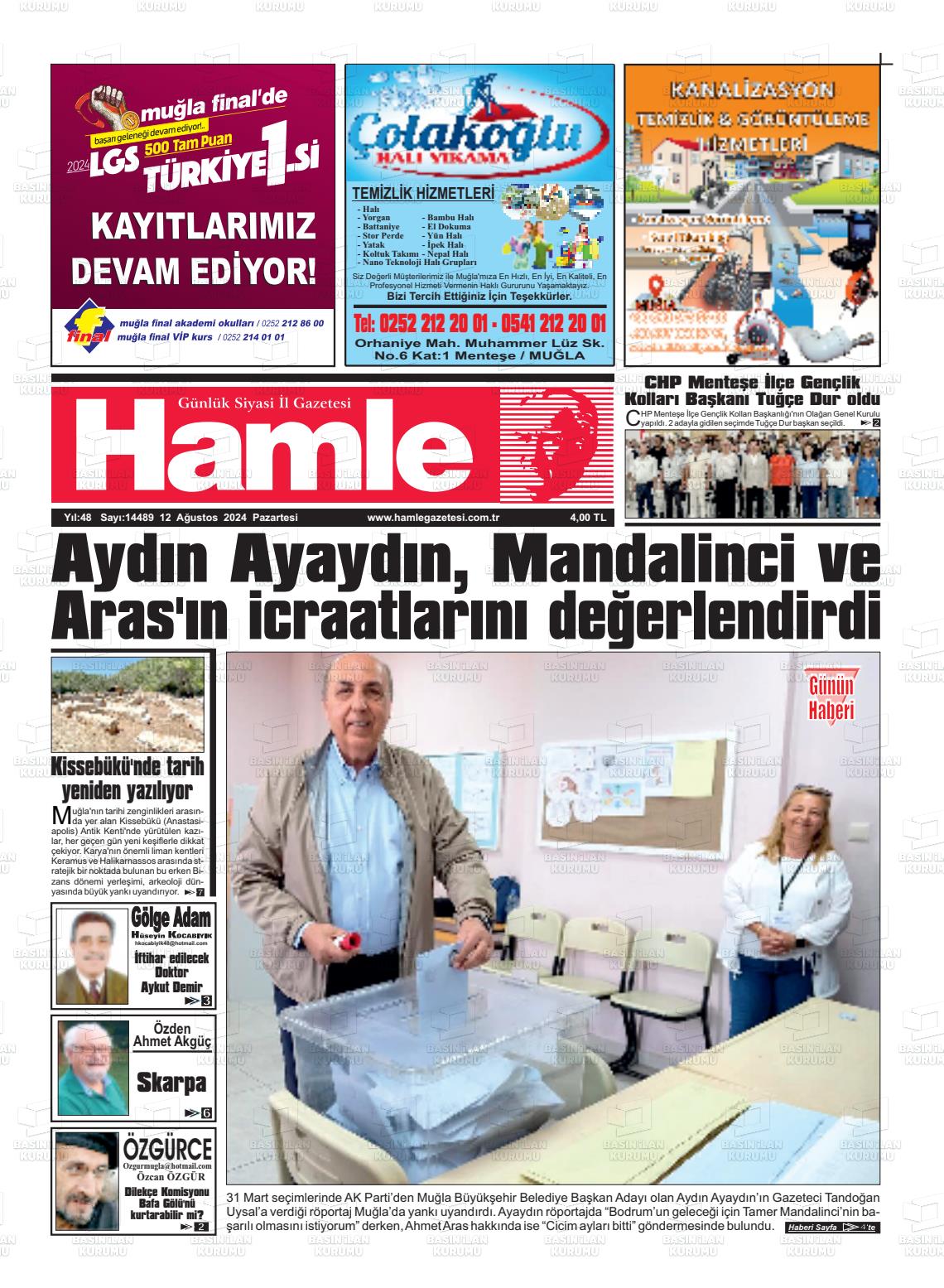 12 Ağustos 2024 Hamle Gazete Manşeti