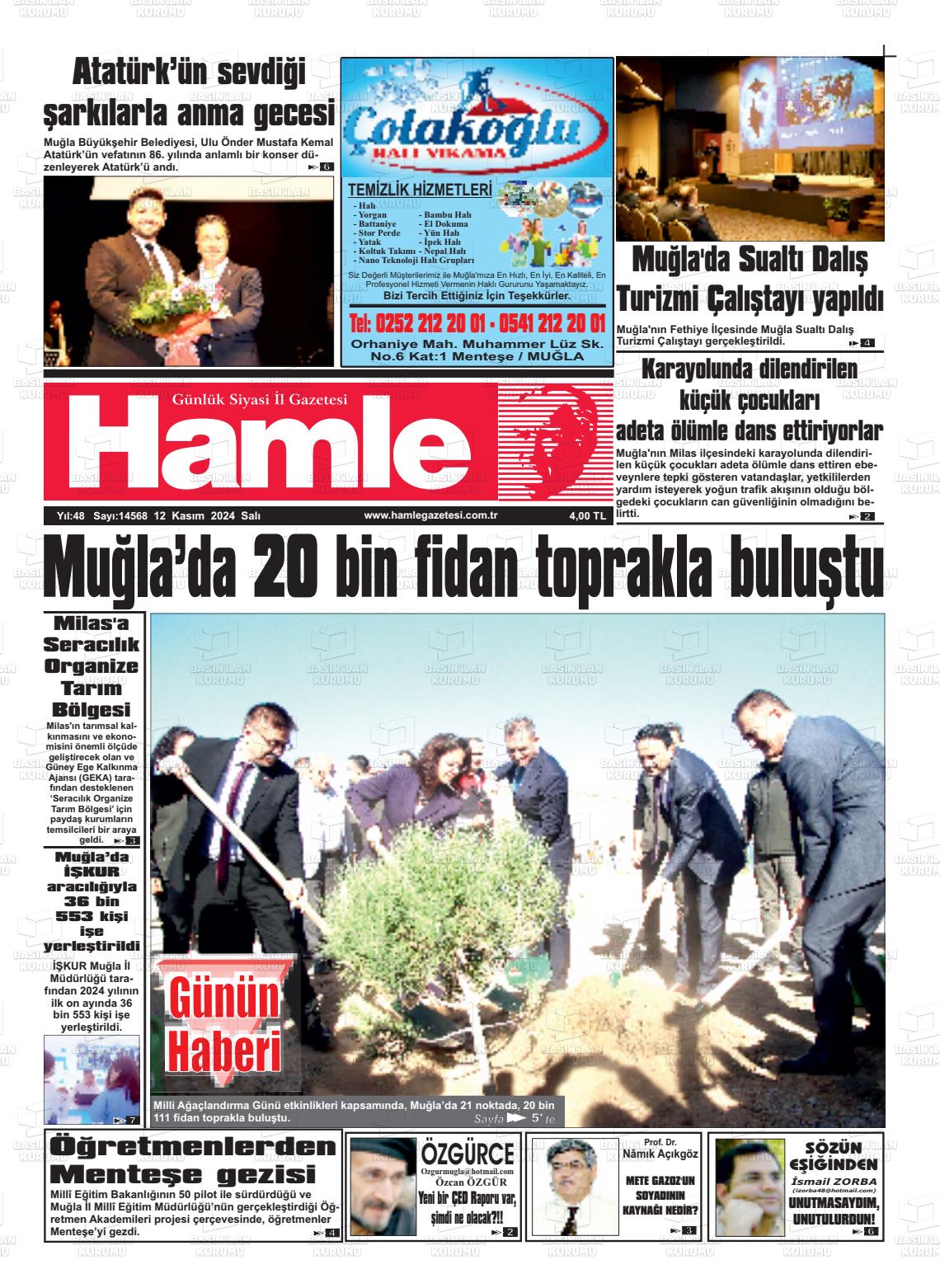 12 Kasım 2024 Hamle Gazete Manşeti