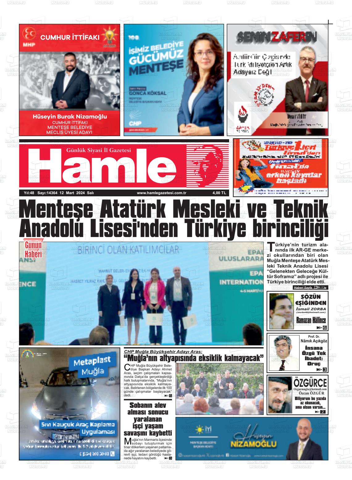 12 Mart 2024 Hamle Gazete Manşeti