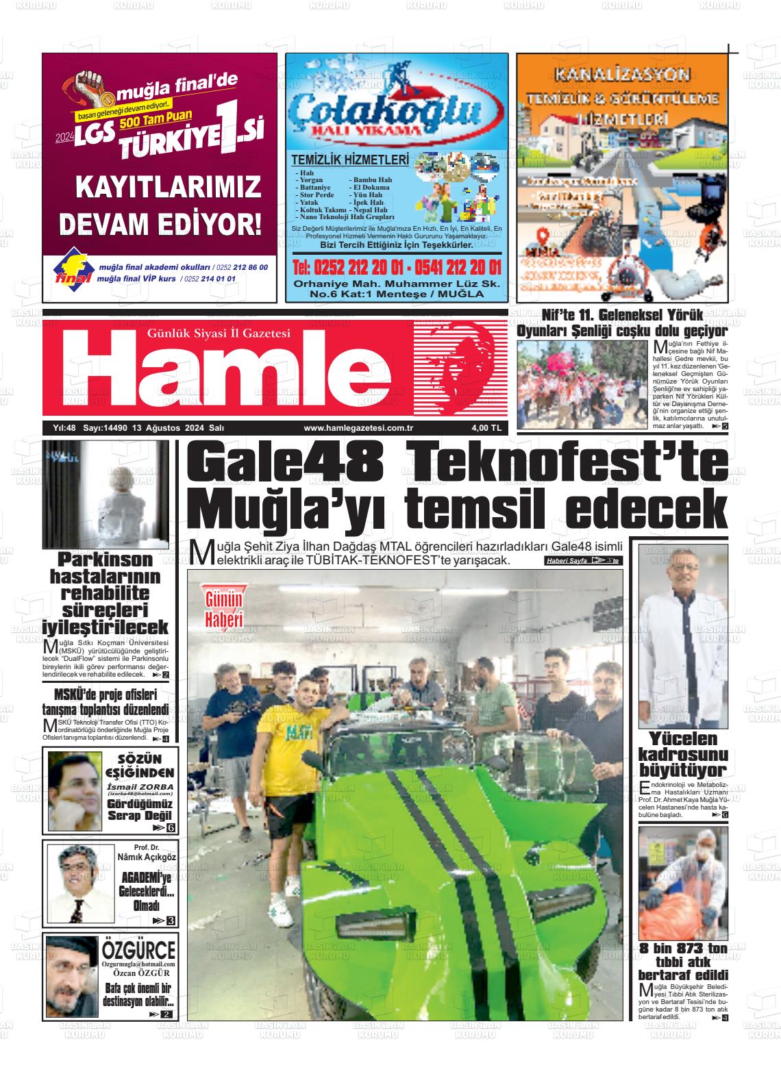 13 Ağustos 2024 Hamle Gazete Manşeti