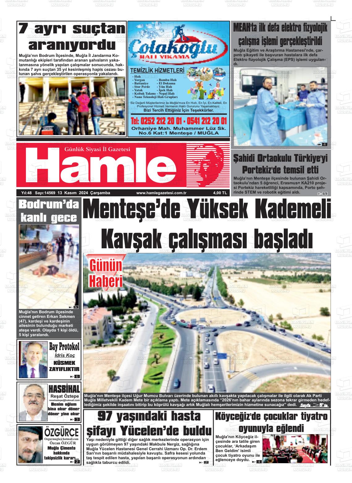 13 Kasım 2024 Hamle Gazete Manşeti