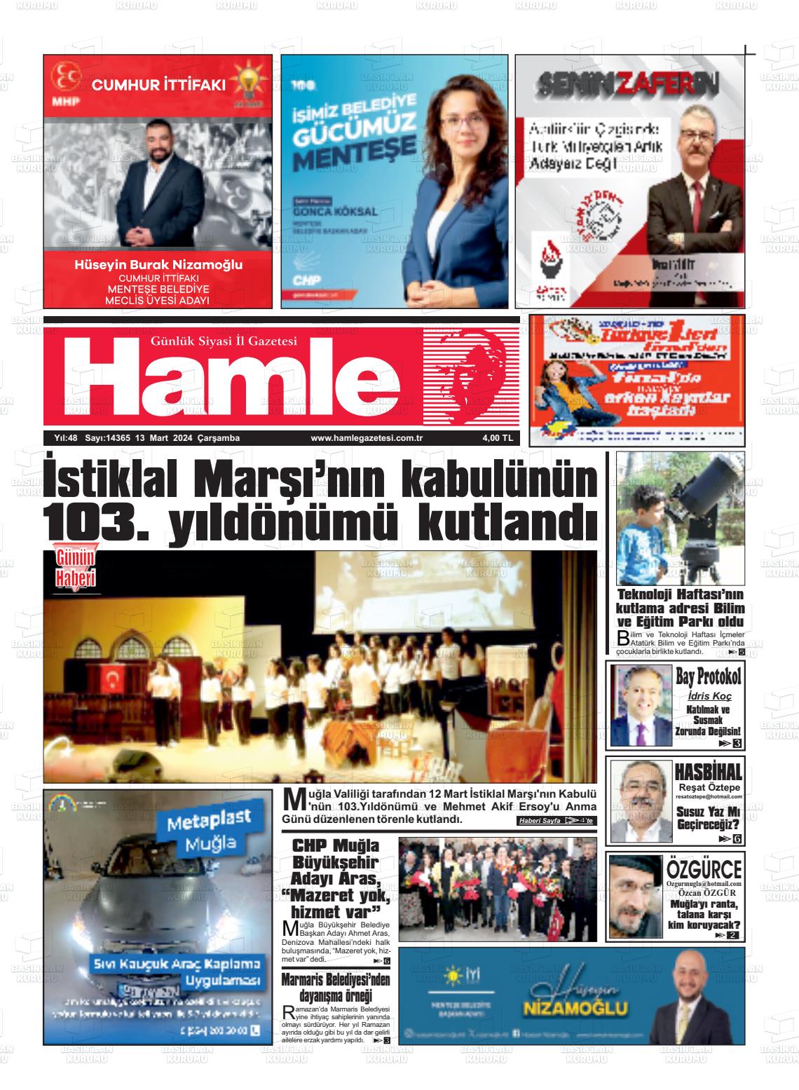 13 Mart 2024 Hamle Gazete Manşeti