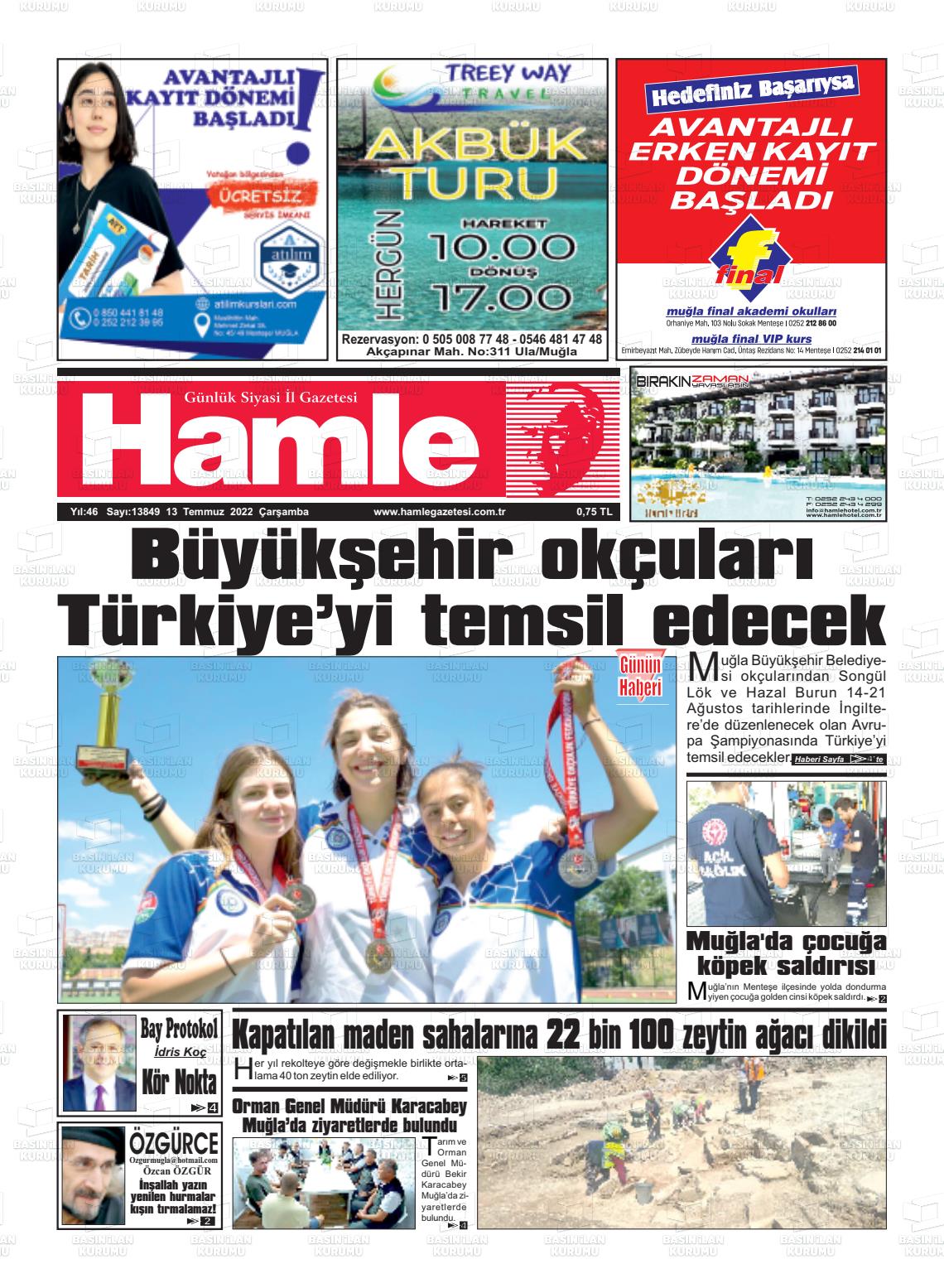 13 Temmuz 2022 Hamle Gazete Manşeti