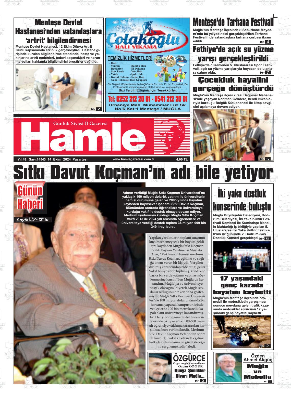 14 Ekim 2024 Hamle Gazete Manşeti