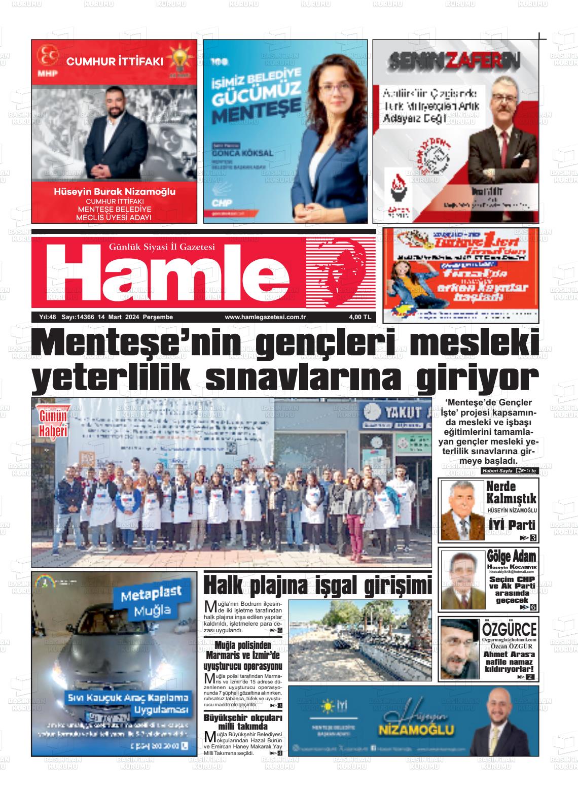 14 Mart 2024 Hamle Gazete Manşeti