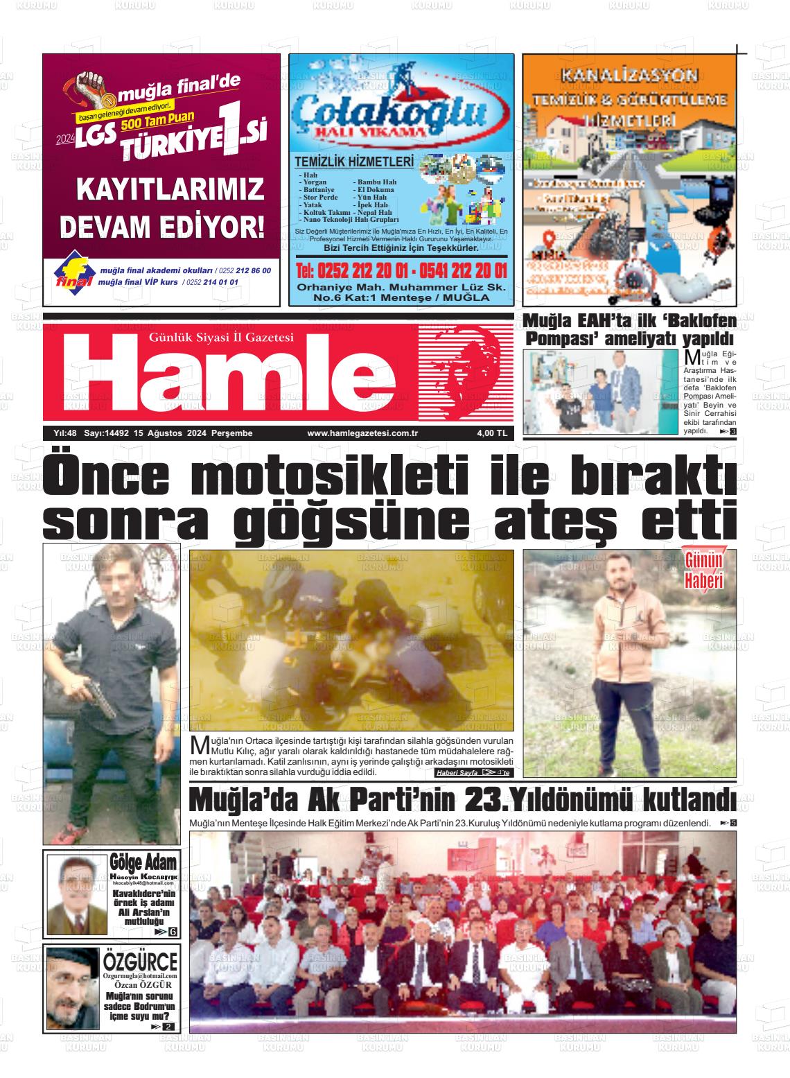 15 Ağustos 2024 Hamle Gazete Manşeti