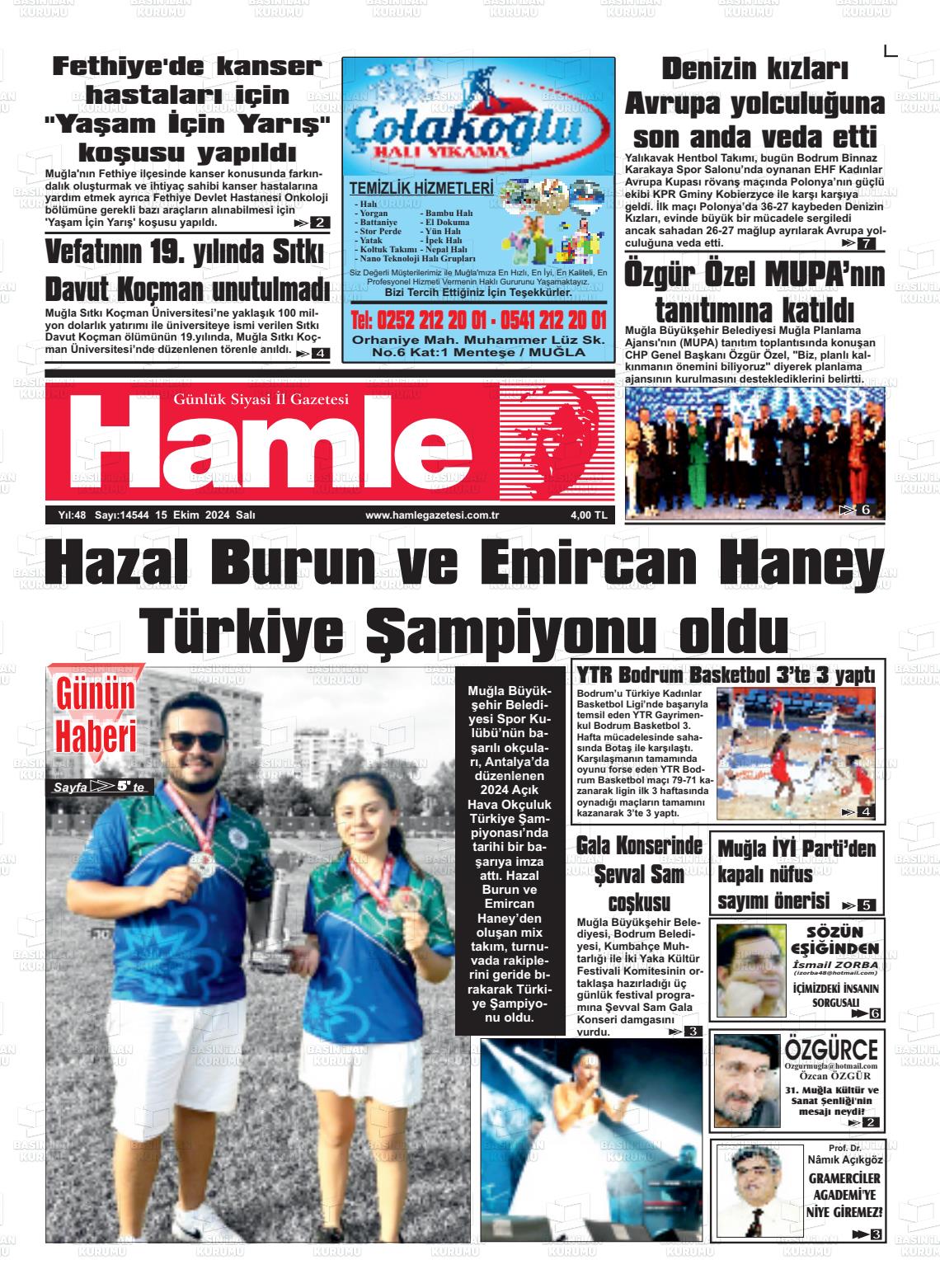 15 Ekim 2024 Hamle Gazete Manşeti