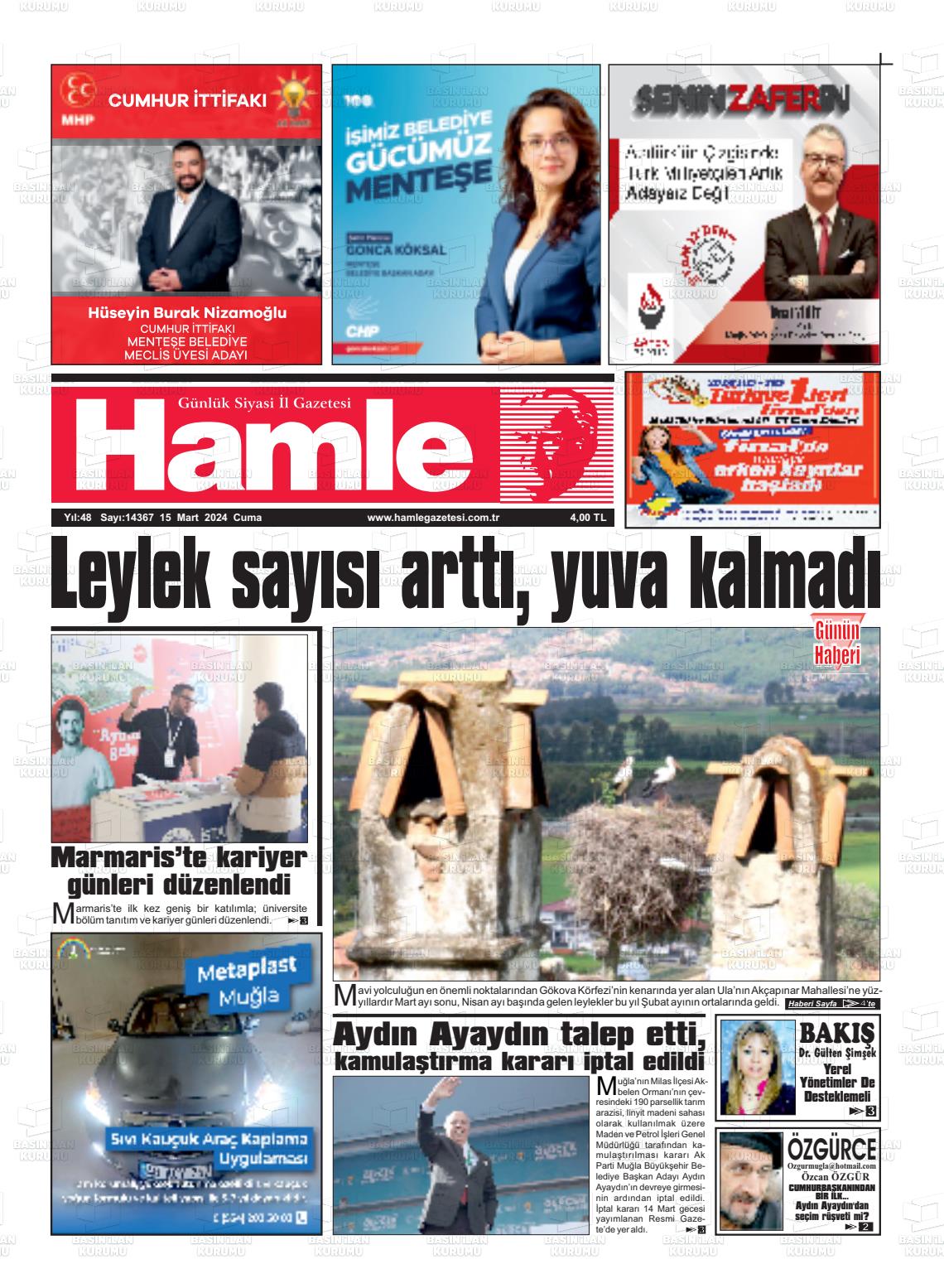 15 Mart 2024 Hamle Gazete Manşeti