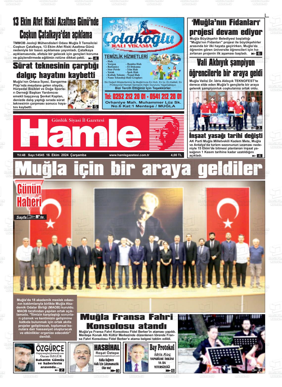 16 Ekim 2024 Hamle Gazete Manşeti