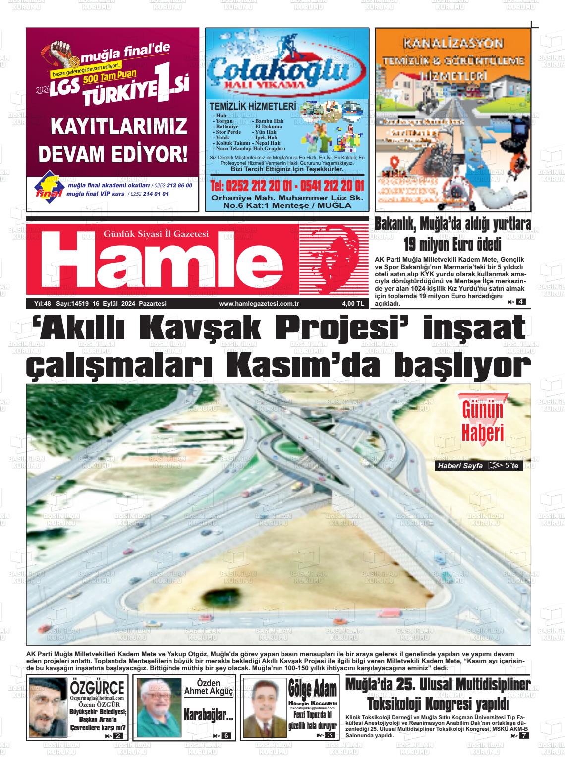 16 Eylül 2024 Hamle Gazete Manşeti