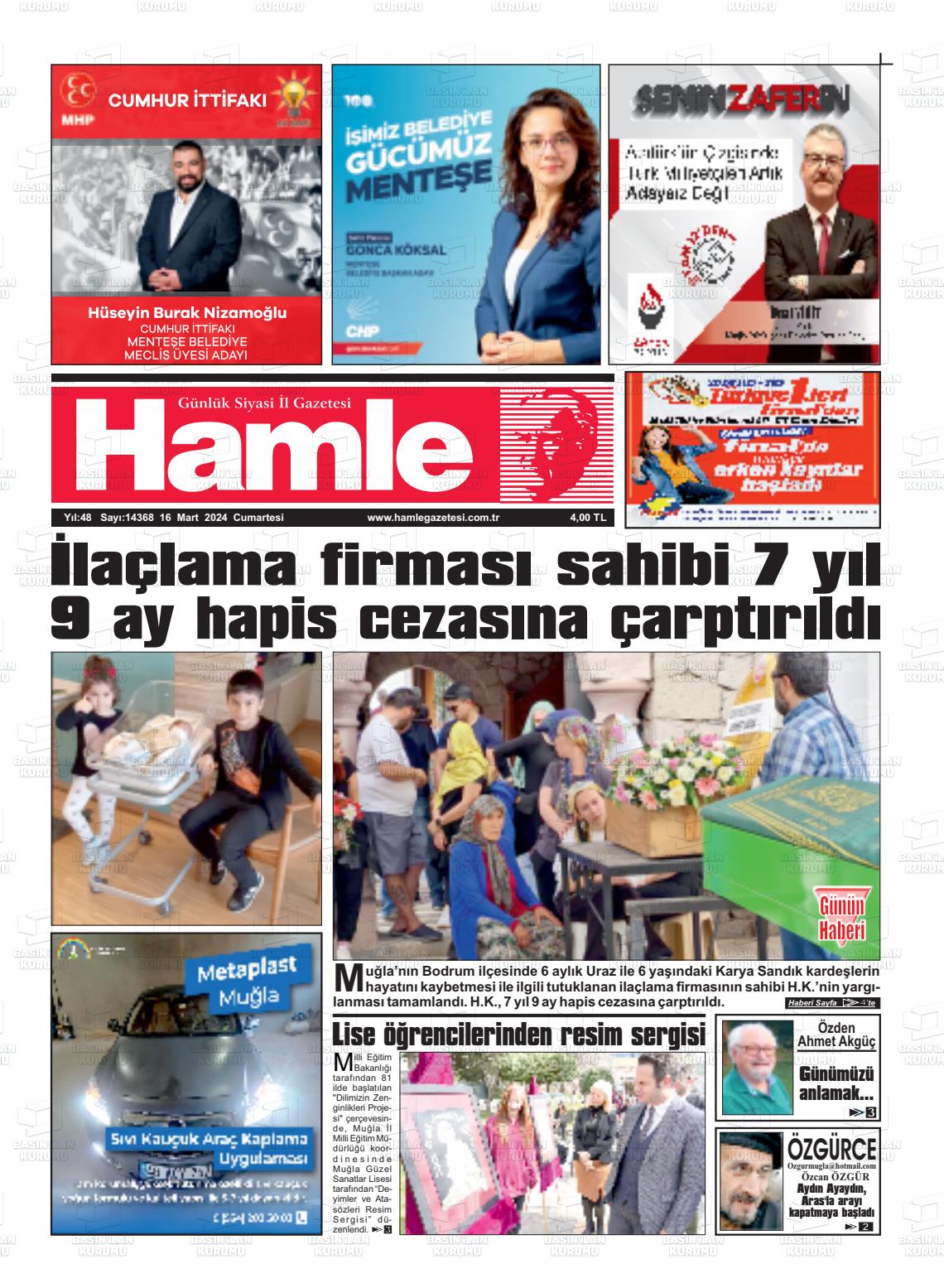 16 Mart 2024 Hamle Gazete Manşeti