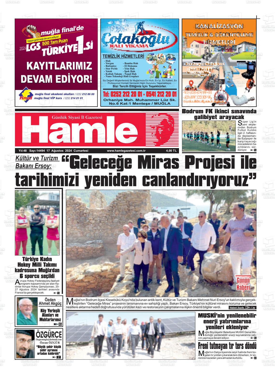 17 Ağustos 2024 Hamle Gazete Manşeti