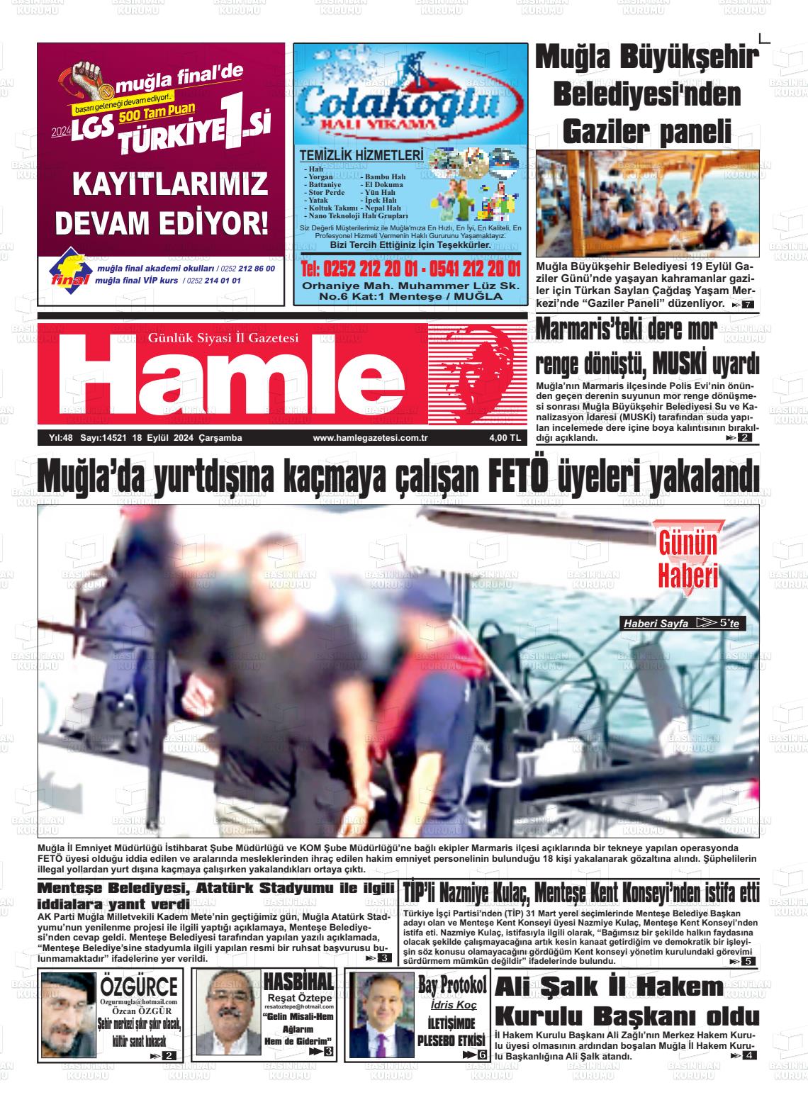 18 Eylül 2024 Hamle Gazete Manşeti