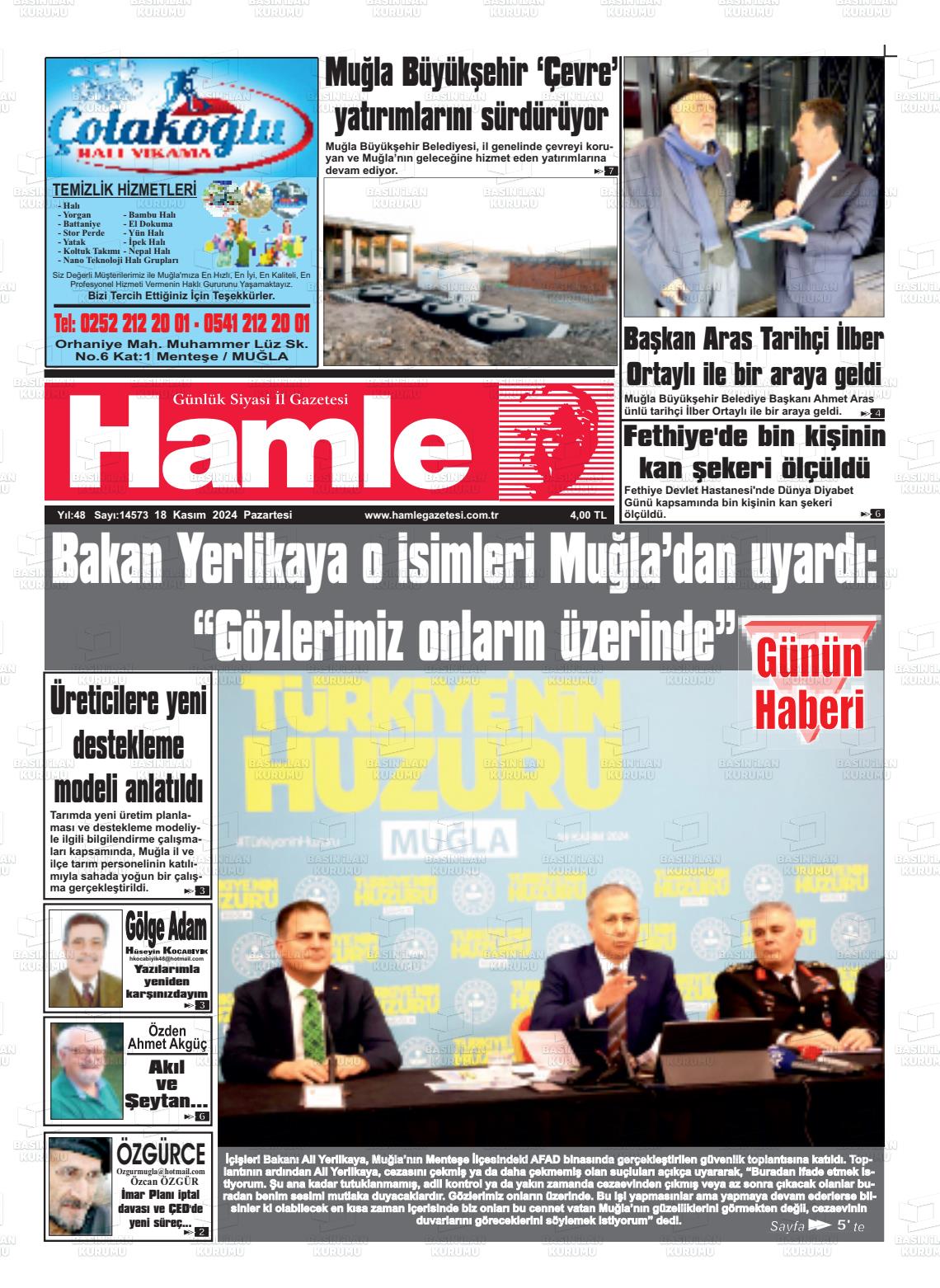 18 Kasım 2024 Hamle Gazete Manşeti