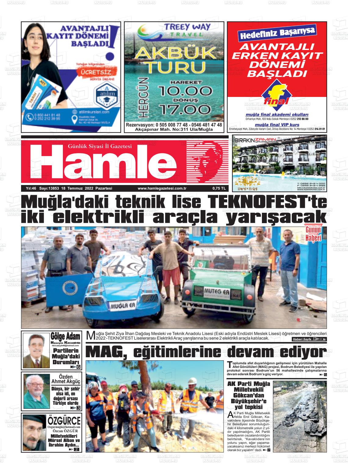 18 Temmuz 2022 Hamle Gazete Manşeti