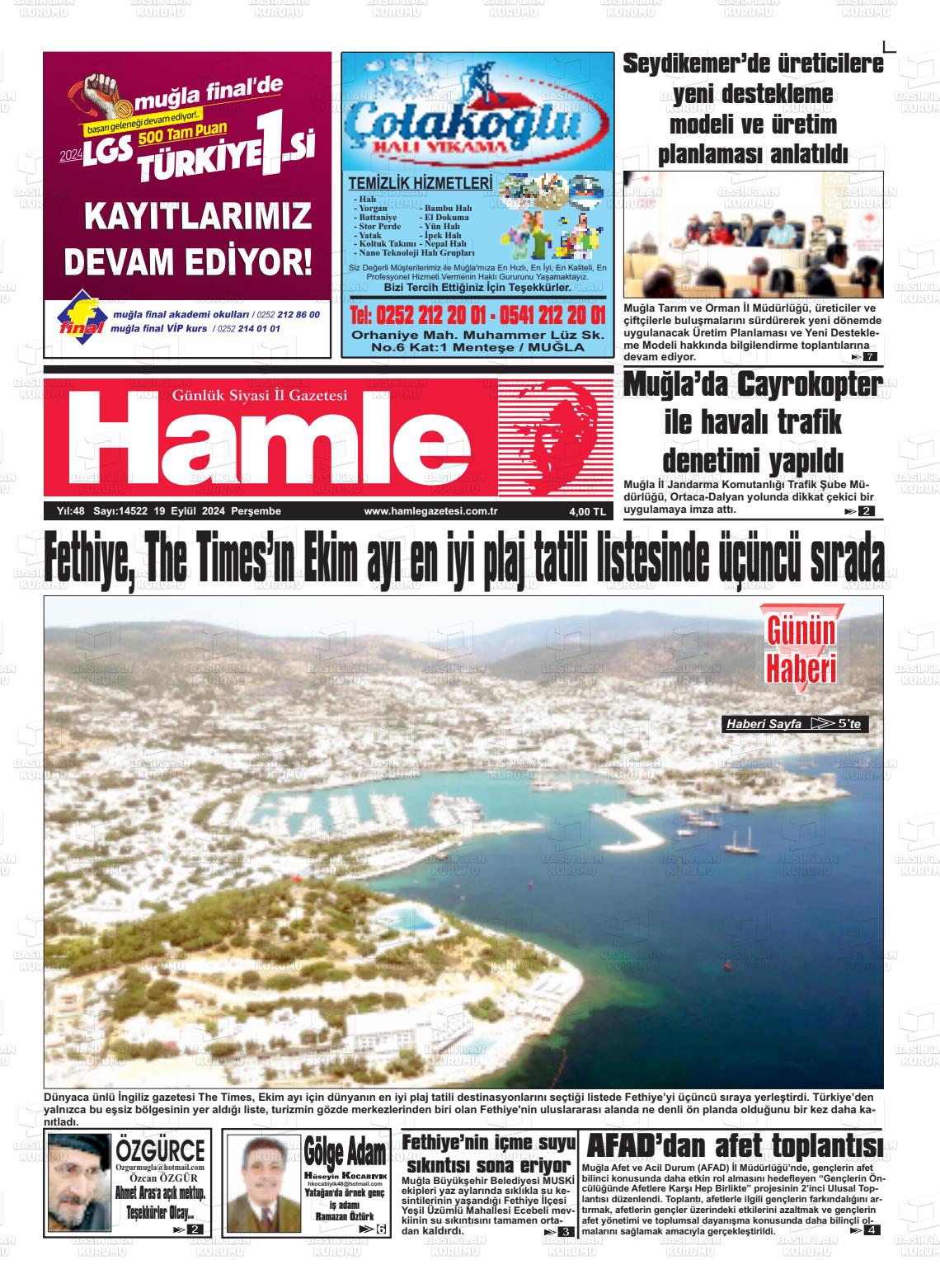 19 Eylül 2024 Hamle Gazete Manşeti