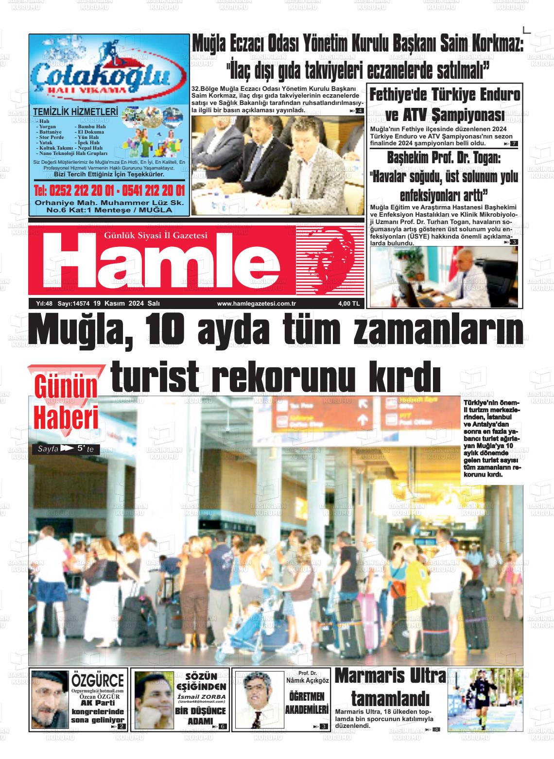 19 Kasım 2024 Hamle Gazete Manşeti