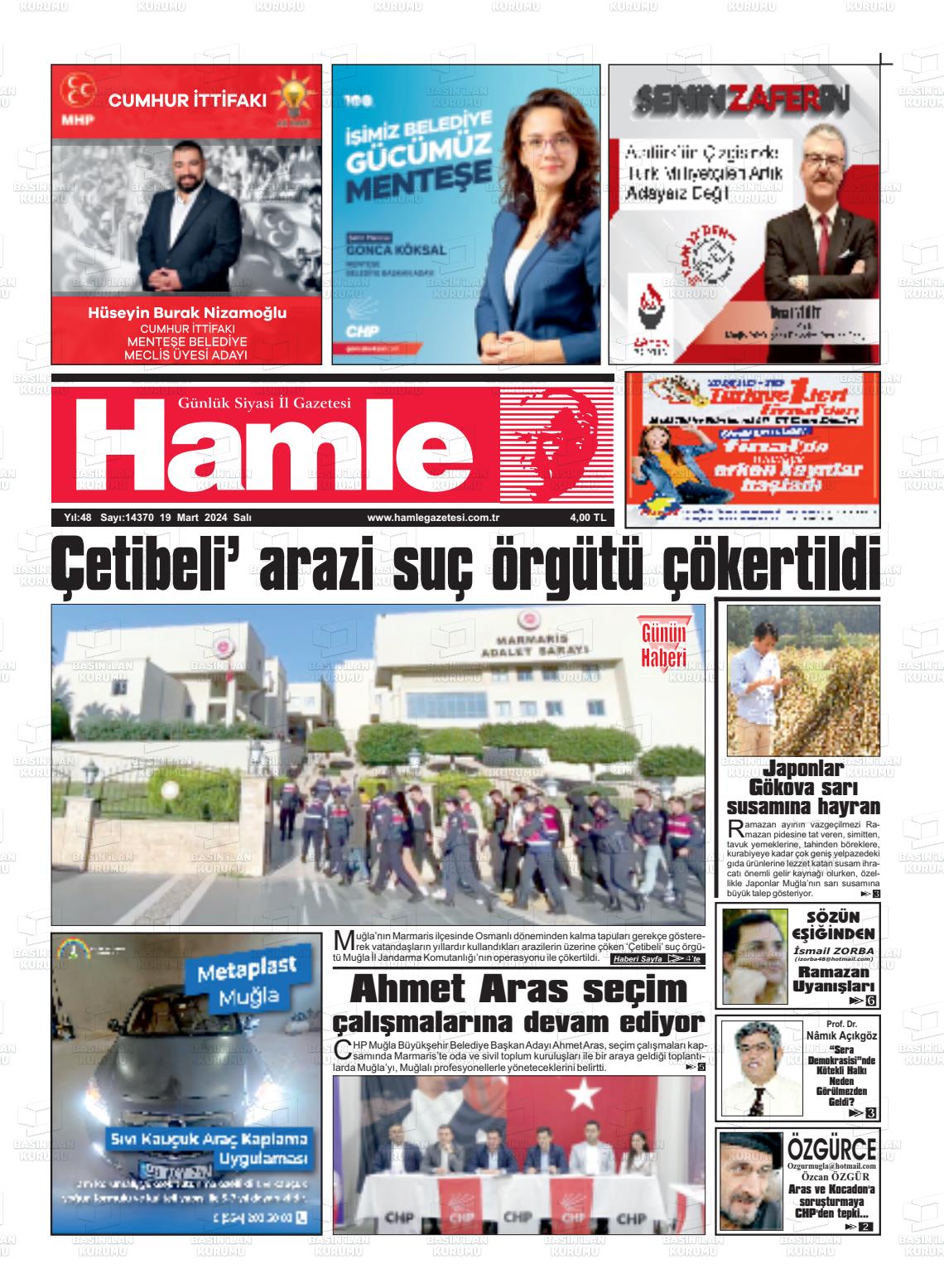 19 Mart 2024 Hamle Gazete Manşeti