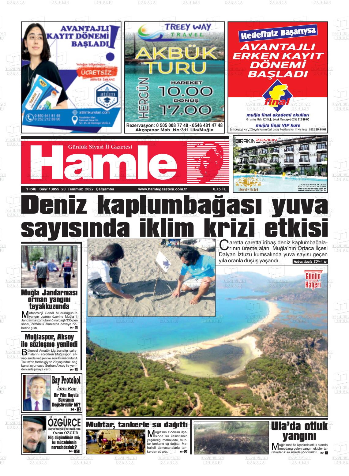 20 Temmuz 2022 Hamle Gazete Manşeti