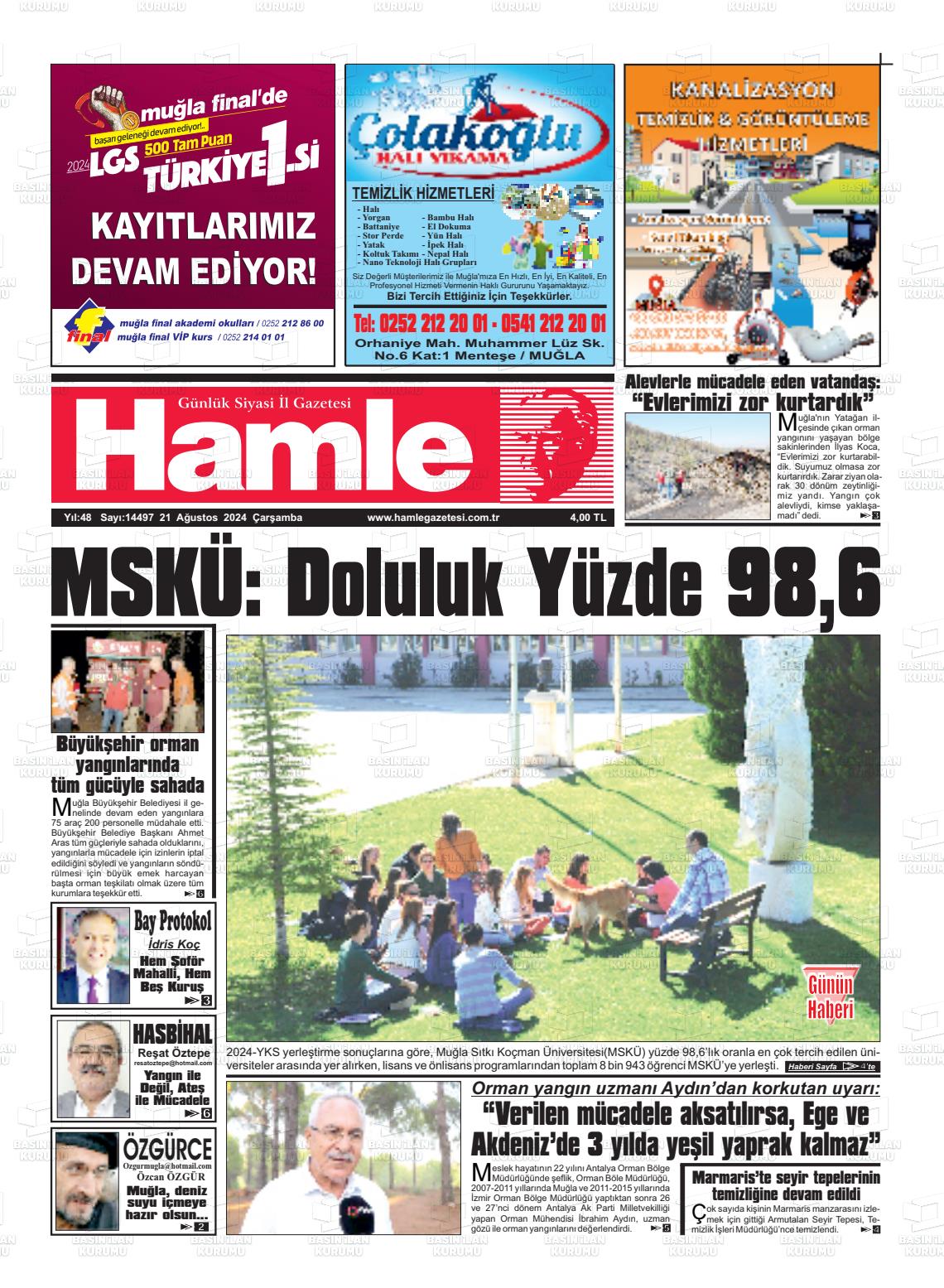 21 Ağustos 2024 Hamle Gazete Manşeti