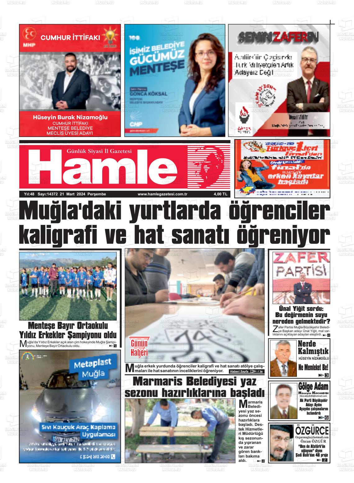 21 Mart 2024 Hamle Gazete Manşeti