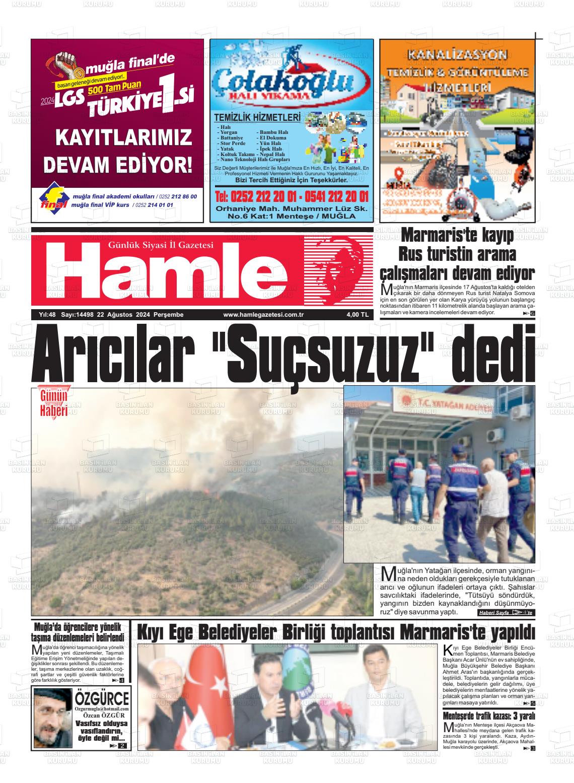 22 Ağustos 2024 Hamle Gazete Manşeti