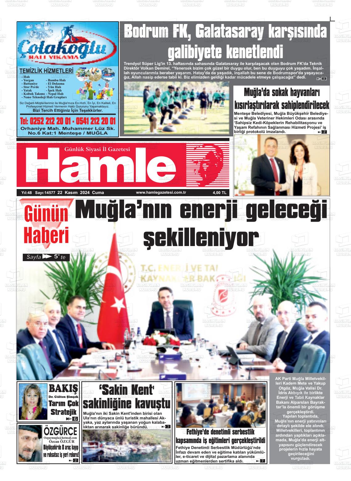 22 Kasım 2024 Hamle Gazete Manşeti