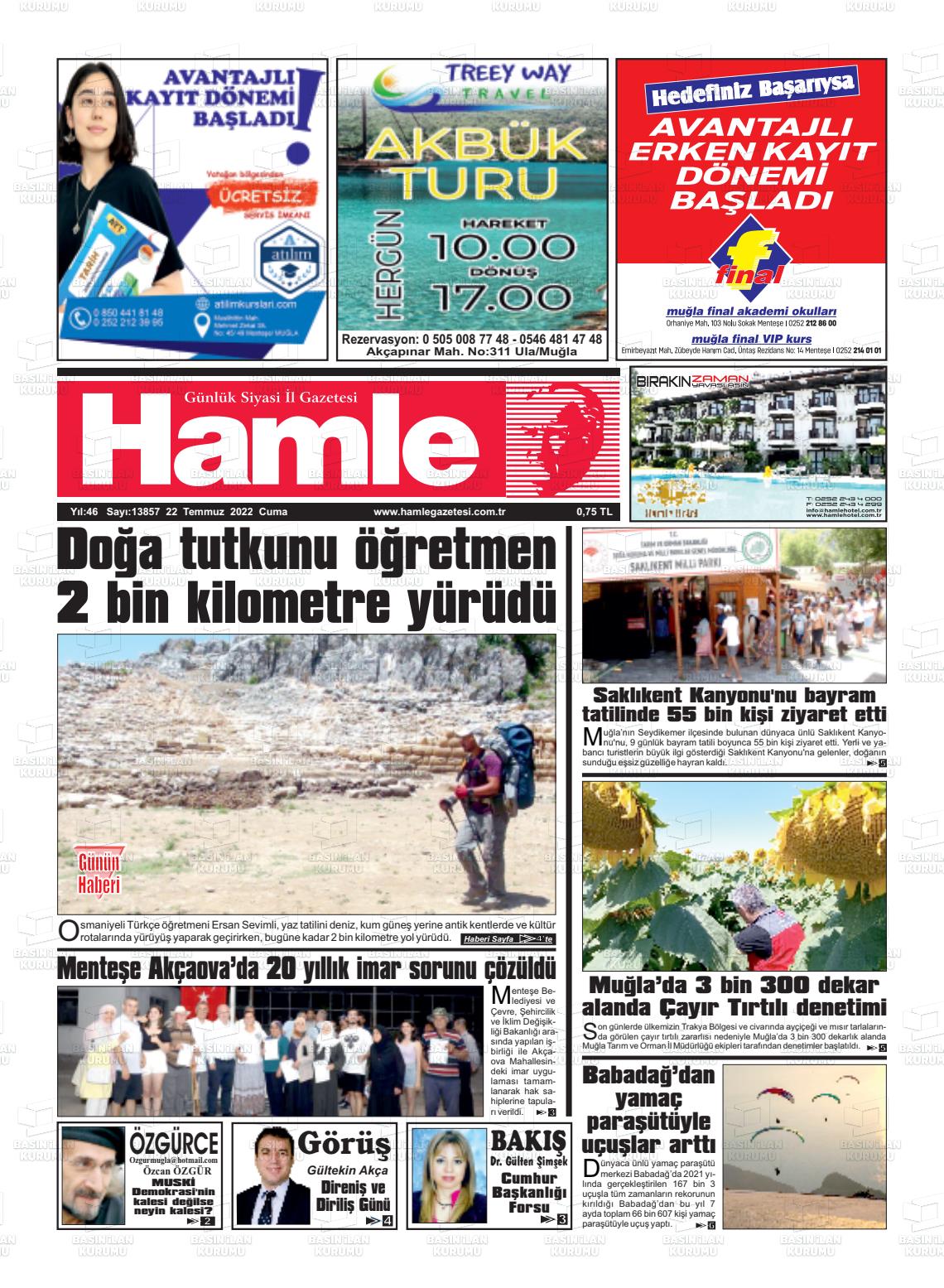 22 Temmuz 2022 Hamle Gazete Manşeti