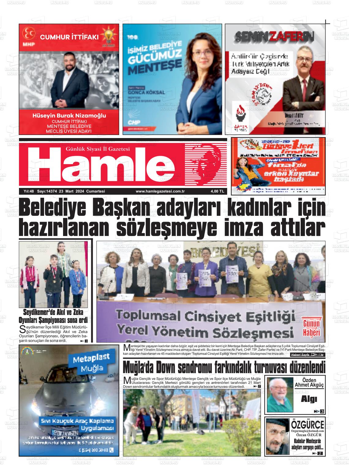 23 Mart 2024 Hamle Gazete Manşeti