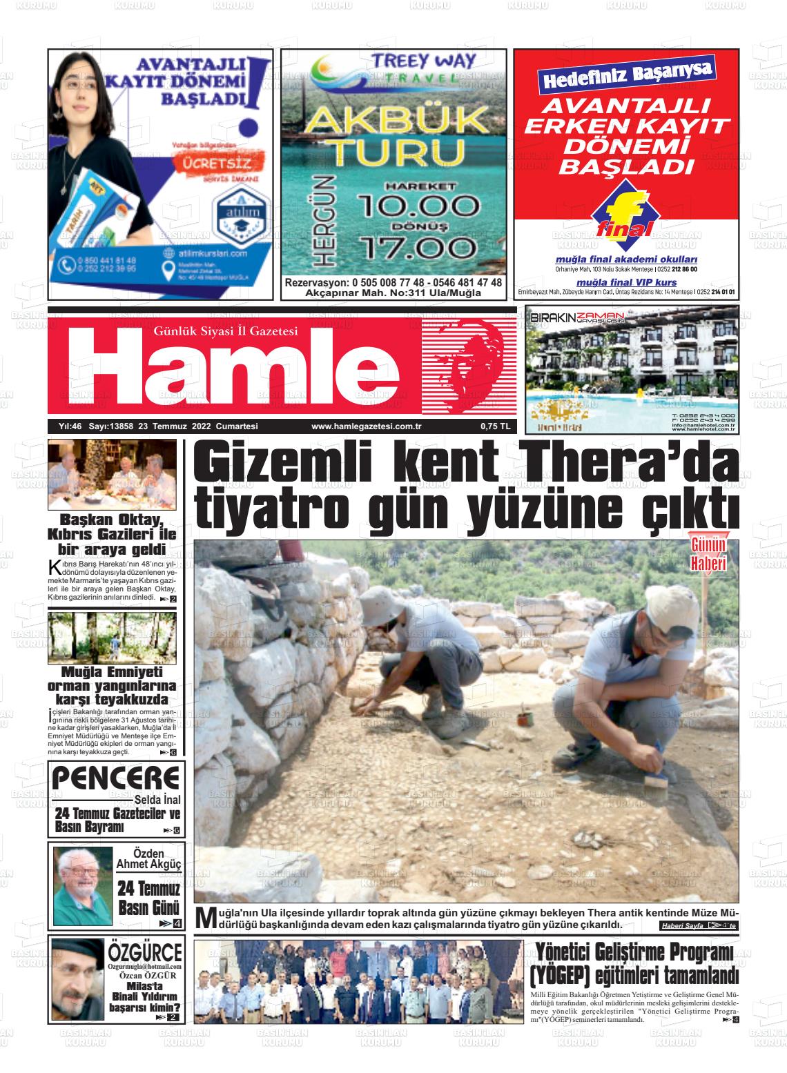 23 Temmuz 2022 Hamle Gazete Manşeti