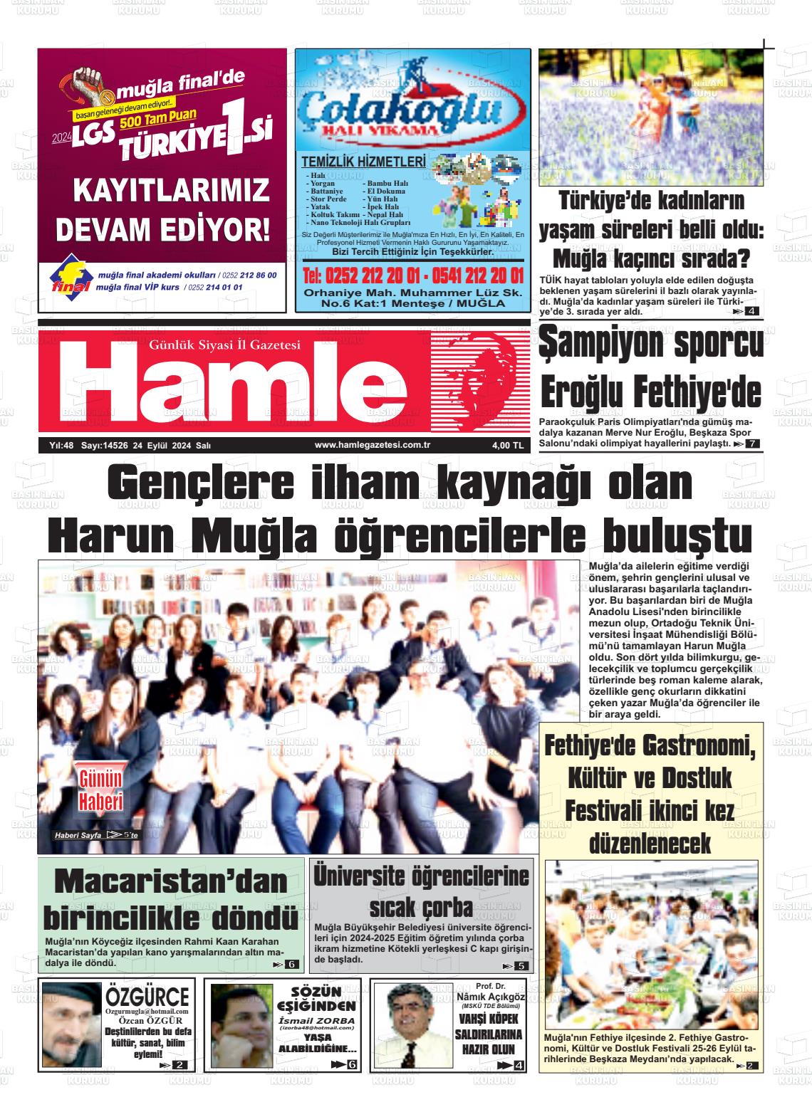 24 Eylül 2024 Hamle Gazete Manşeti