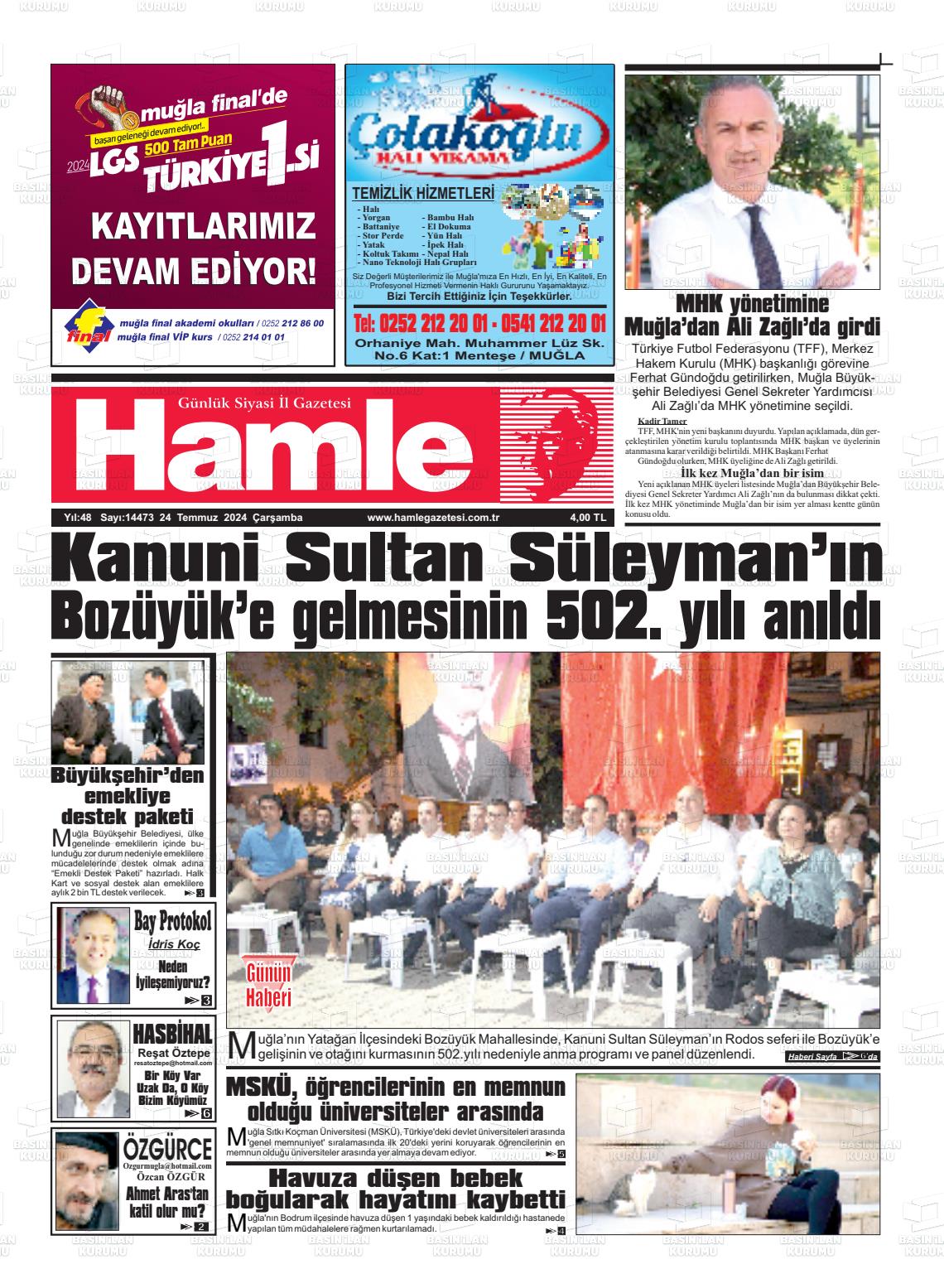 24 Temmuz 2024 Hamle Gazete Manşeti