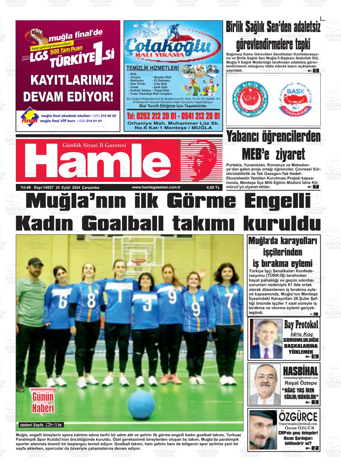 25 Eylül 2024 Hamle Gazete Manşeti