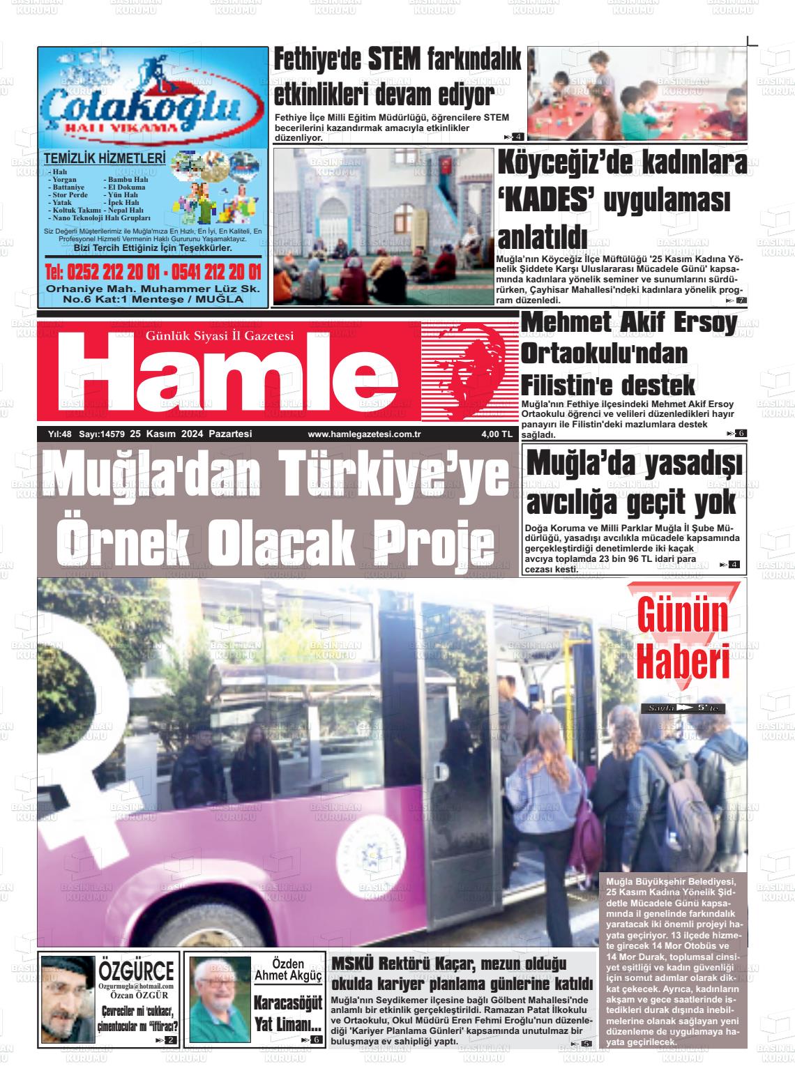 25 Kasım 2024 Hamle Gazete Manşeti