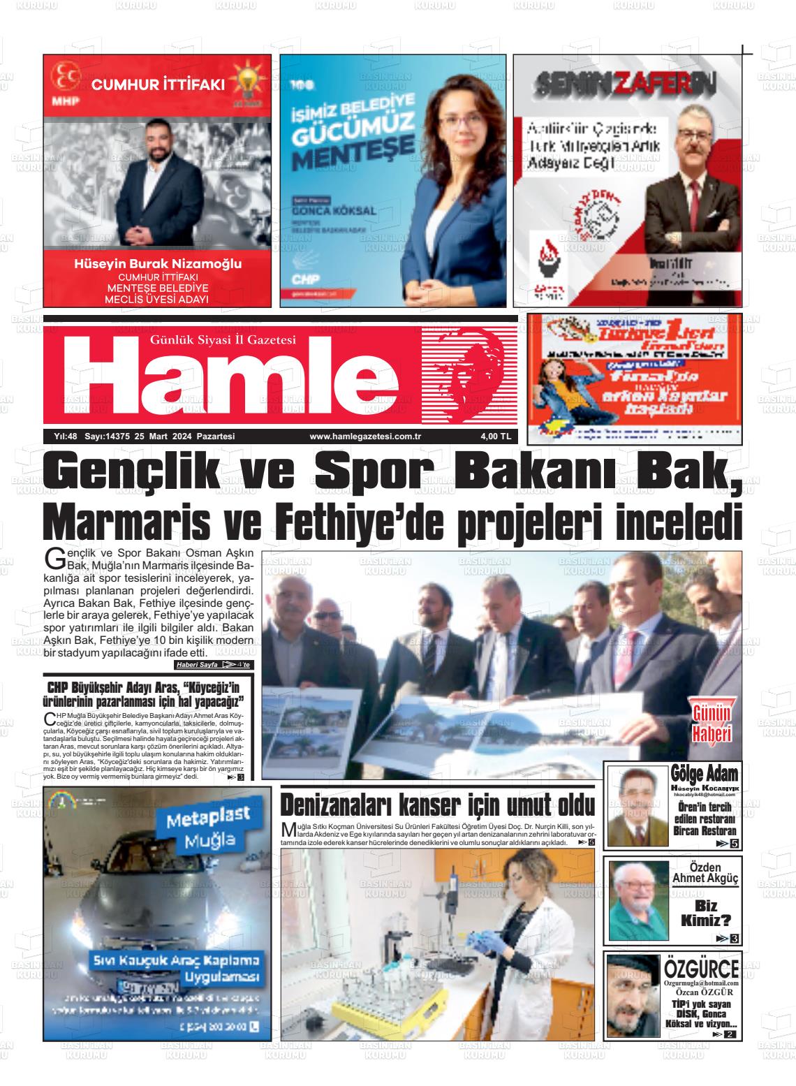 25 Mart 2024 Hamle Gazete Manşeti