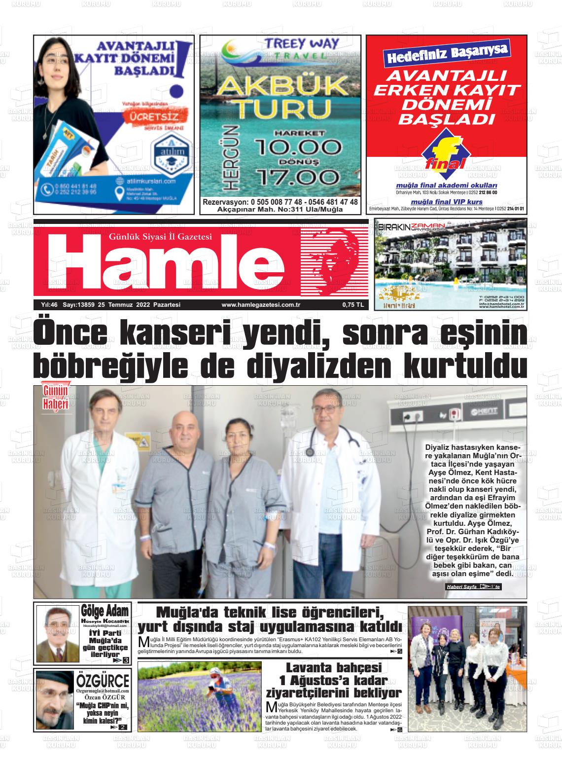 25 Temmuz 2022 Hamle Gazete Manşeti