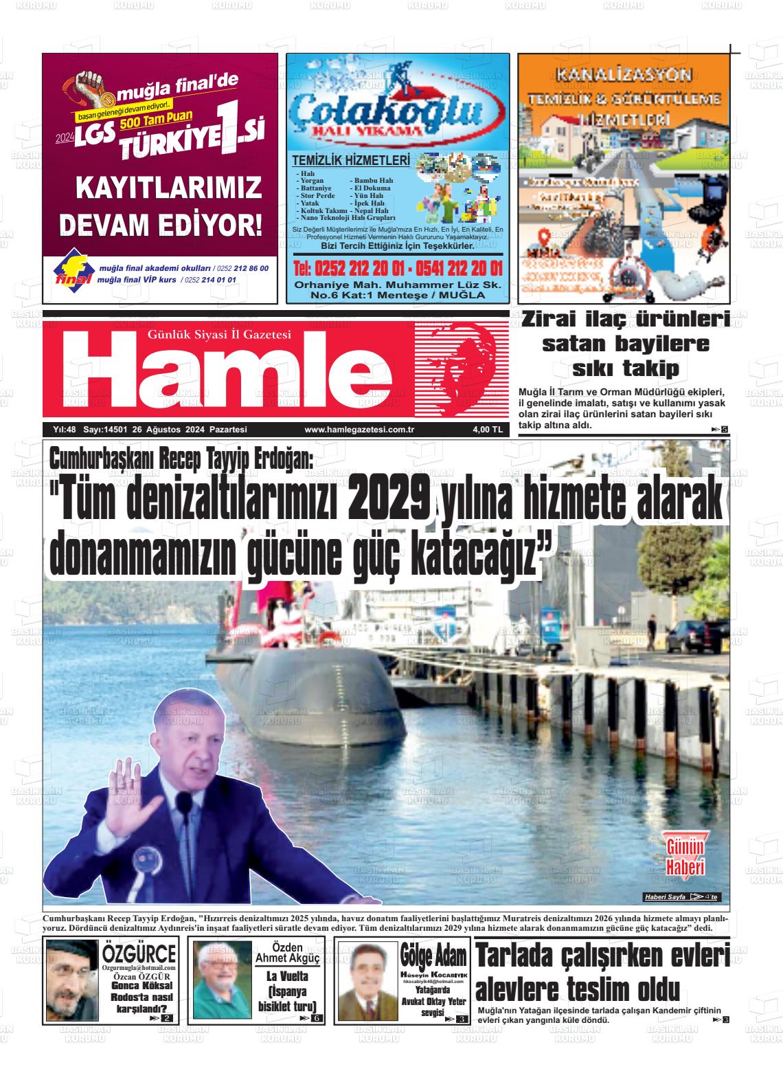 26 Ağustos 2024 Hamle Gazete Manşeti