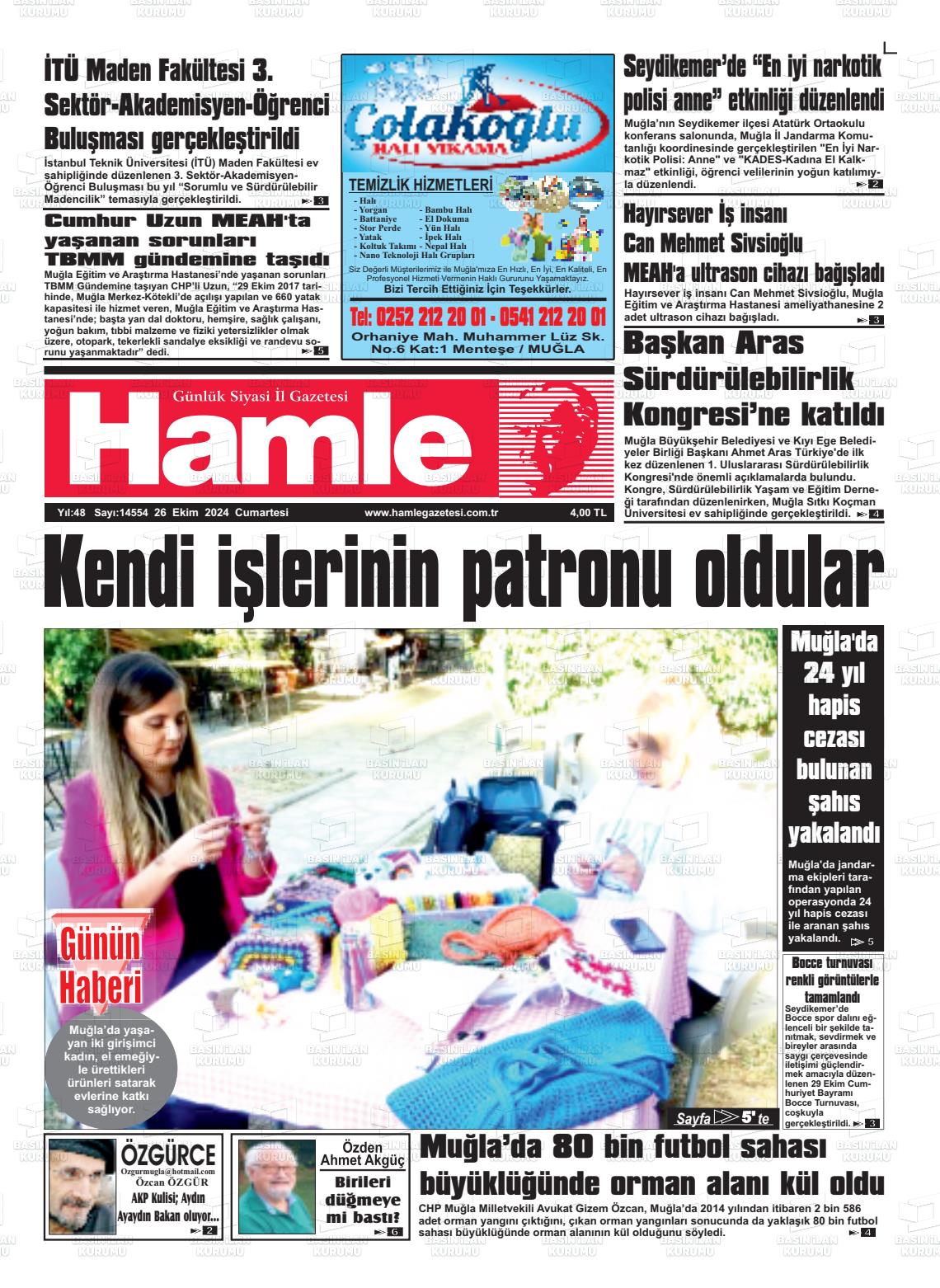 26 Ekim 2024 Hamle Gazete Manşeti