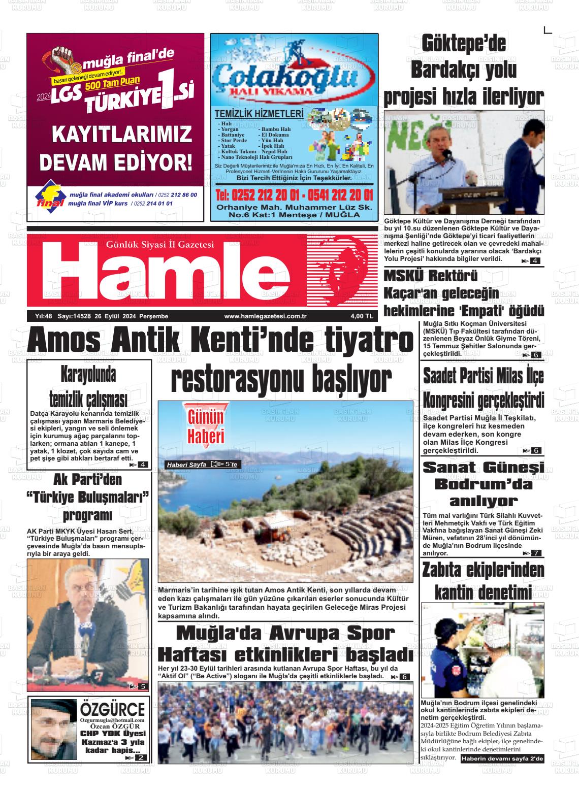 26 Eylül 2024 Hamle Gazete Manşeti