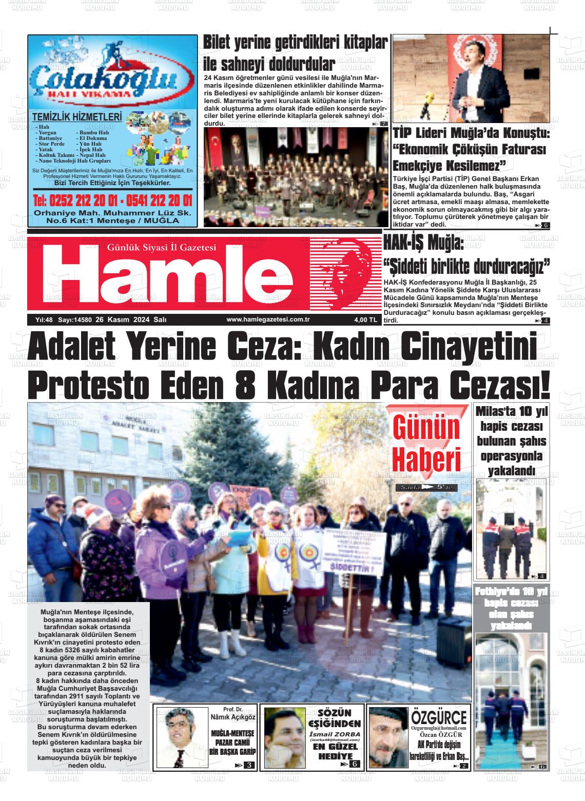 26 Kasım 2024 Hamle Gazete Manşeti