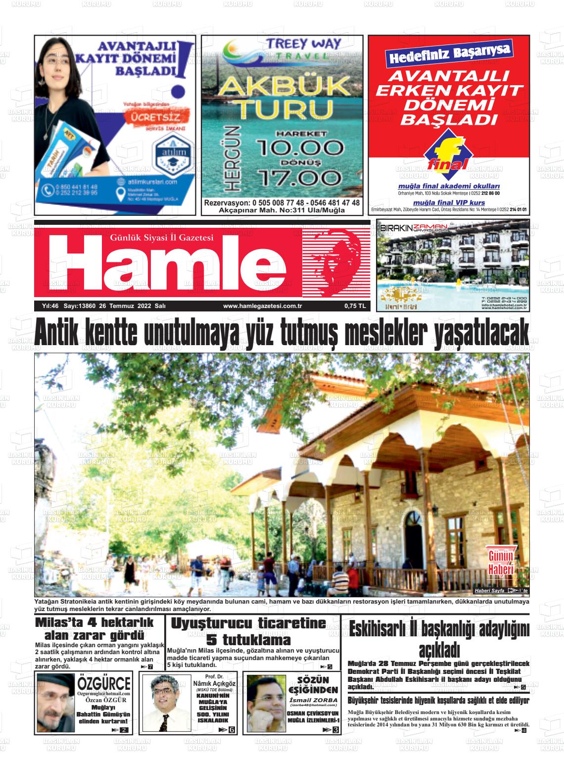 26 Temmuz 2022 Hamle Gazete Manşeti