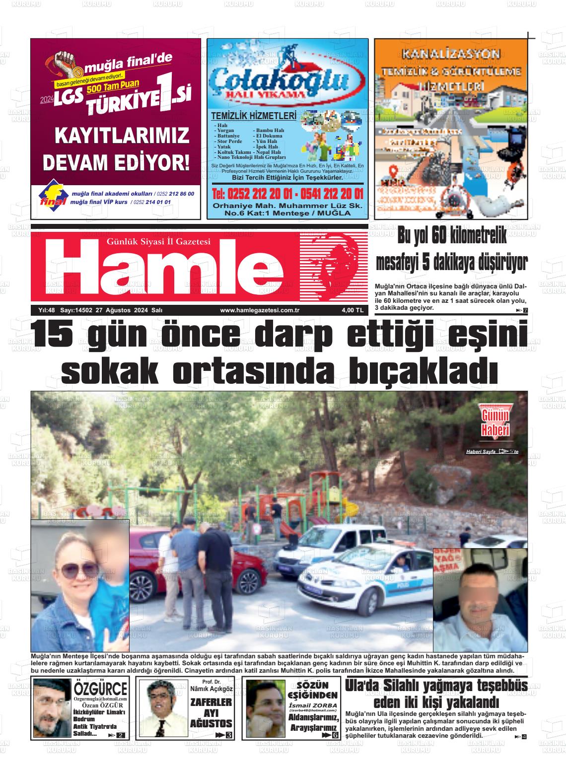 27 Ağustos 2024 Hamle Gazete Manşeti