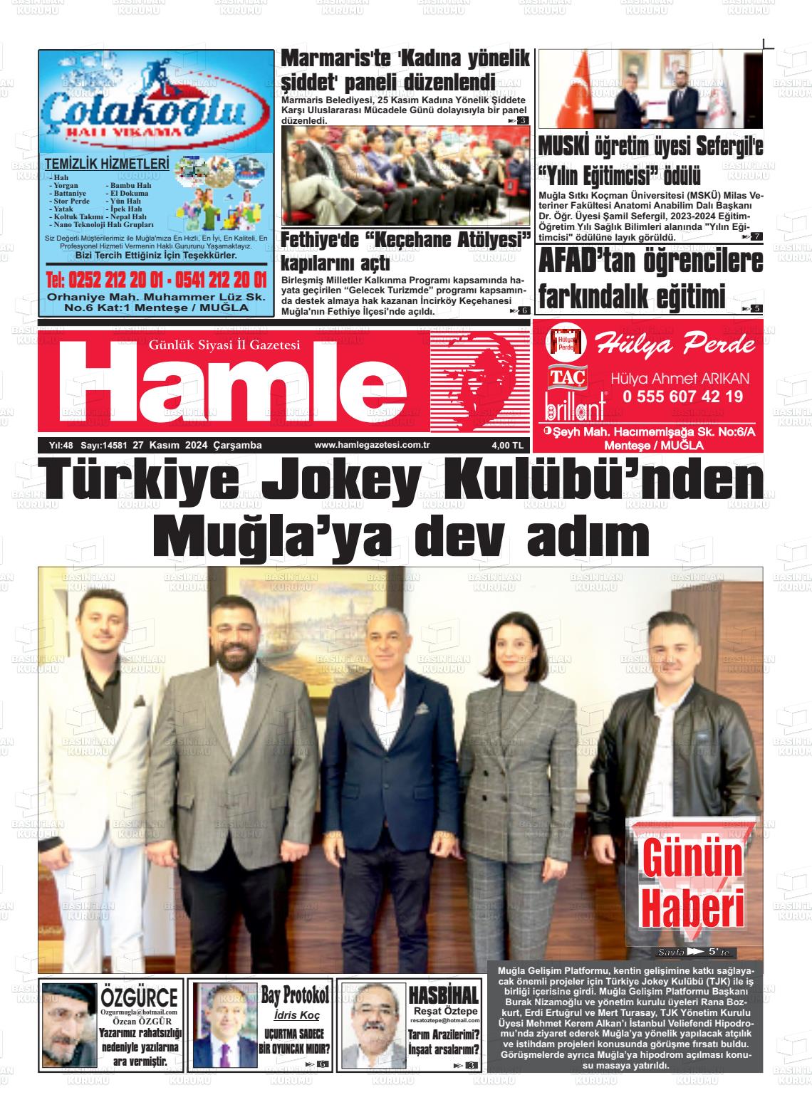 27 Kasım 2024 Hamle Gazete Manşeti