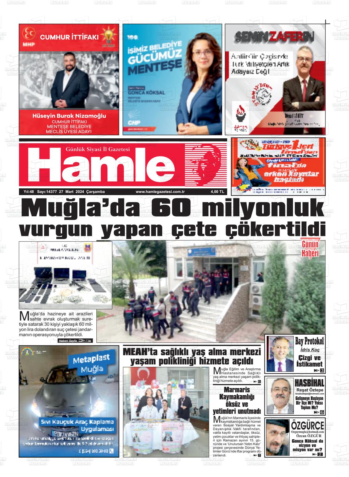 27 Mart 2024 Hamle Gazete Manşeti