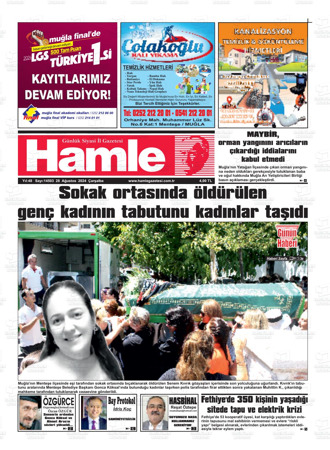 28 Ağustos 2024 Hamle Gazete Manşeti